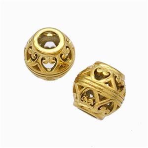 Titanium Steel Barrel Beads Large Hole Hollow Gold Plated, approx 9-10mm, 4mm hole