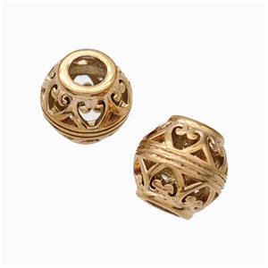 Titanium Steel Barrel Beads Large Hole Hollow Rose Gold, approx 9-10mm, 4mm hole