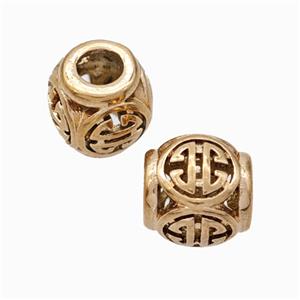 Titanium Steel Barrel Beads Large Hole Hollow Rose Gold, approx 9-10mm, 4mm hole