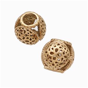 Titanium Steel Round Beads Large Hole Hollow gold plated, approx 9-10mm, 4mm hole