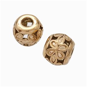 Titanium Steel Round Beads Large Hole Hollow gold plated, approx 9-10mm, 4mm hole