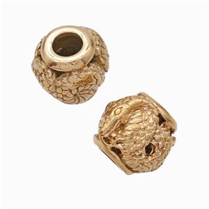 Titanium Steel Round Beads Large Hole Hollow gold plated, approx 9-10mm, 4mm hole