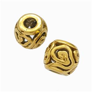 Titanium Steel Round Beads Large Hole Hollow gold plated, approx 9-10mm, 4mm hole