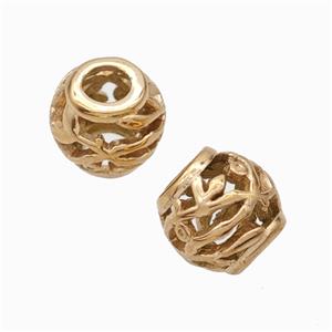 Titanium Steel Barrel Beads Large Hole Hollow Rose Gold, approx 9-10mm, 4mm hole