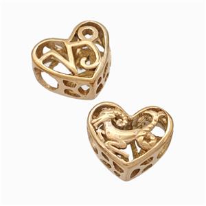 Titanium Steel Heart Beads Zodiac Capricorn Large Hole Hollow Rose Gold, approx 12mm, 4mm hole