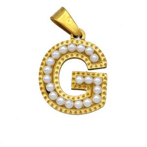 Stainless Steel letter Pendant pave Resin Pearlized Bead, Gold Plated, approx 10-15mm