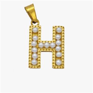 Stainless Steel letter Pendant pave Resin Pearlized Bead, Gold Plated, approx 10-15mm