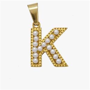 Stainless Steel letter Pendant pave Resin Pearlized Bead, Gold Plated, approx 10-15mm