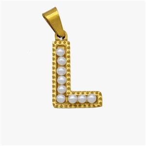 Stainless Steel letter Pendant pave Resin Pearlized Bead, Gold Plated, approx 10-15mm