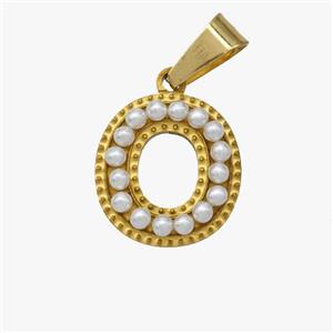 Stainless Steel letter Pendant pave Resin Pearlized Bead, Gold Plated, approx 10-15mm