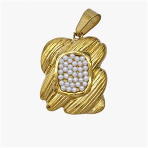 Stainless Steel Pendant pave shell pearlized, Gold Plated, approx 15-17.5mm