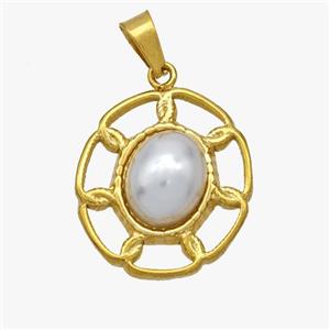 Stainless Steel Pendant pave shell pearlized, Gold Plated, approx 17.5-19.5mm