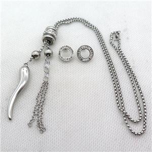 stainless steel necklace and earring, capsicum, platinum plated, approx 2.5mm, 8-40mm, 70mm, 14mm dia