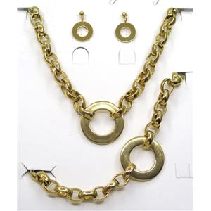 stainless steel necklace and earring studs, gold plated, approx 10x13mm, 16-30mm, 42cm length, 20cm length