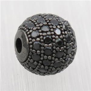 round Sterling Silver beads paved zircon, black plated, approx 10mm dia