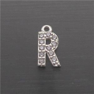 Sterling Silver R-Letter Pendant Pave Zircon, approx 5-8mm