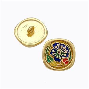 925 Sterling Silver Button Beads Flower Enamel Gold Plated, approx 10mm