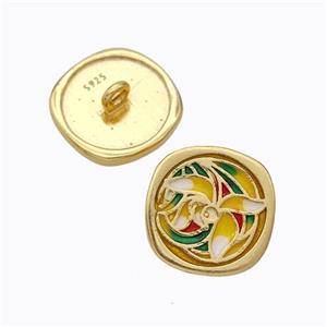 925 Sterling Silver Button Beads Flower Enamel Gold Plated, approx 10mm