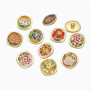 925 Sterling Silver Button Beads Flower Enamel Gold Plated Mixed, approx 10mm