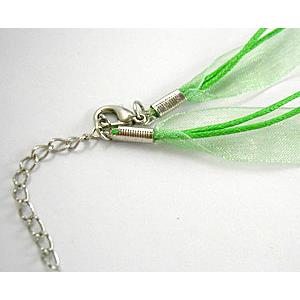 Waxed Necklace Cord, Ribbon, lobster clasp, Green, 16 inch length, ribbon:9mm,waxed wire:1mm