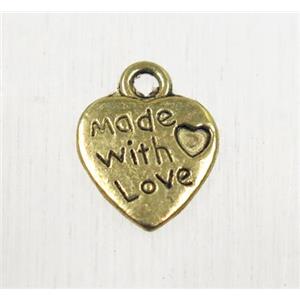 tibetan silver heart pendant, non-nickel, antique gold, approx 10mm