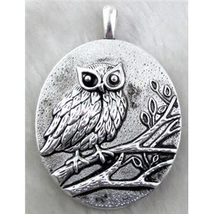 owl charm, Tibetan Silver bird pendants, Non-Nickel, 43x60mm