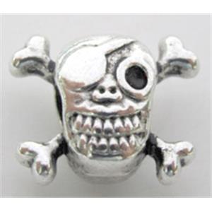 skull charm, tibetan silver spacer, non-nickel, 15x13mm, 4.5mm hole