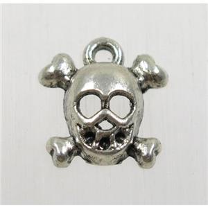 tibetan silver skull pendant, non-nickel, approx 12.5x13.5mm