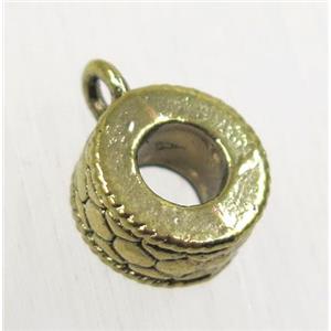 tibetan silver hanger, non-nickel, antique gold, approx 10mm dia, 4.5mm hole