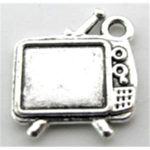 television charm, Tibetan Silver pendant non-nickel, 13mm wide, 15mm high