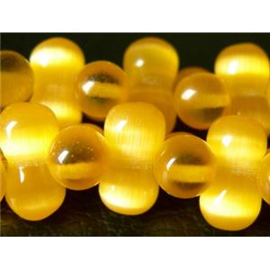 Cats eye beads, peanut, golden, 6x12mm, 78beads per st.