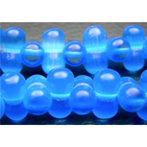 Cats eye beads, peanut, sky blue, 6x12mm, 78beads per st.