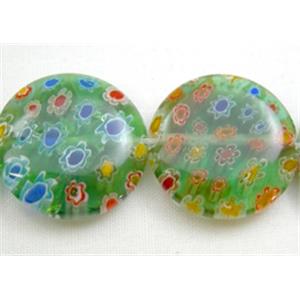 Coin Round Millefiori Glass Beads Multi Flower, 18mm dia, 22pcs per st.