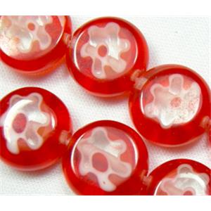 Flat round Millefiori glass-single flower, 10mm dia, 40beads per st.