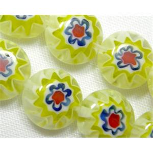 Flat round Millefiori glass-single flower, 8mm dia, 50beads per st.