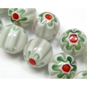 Round Millefiori glass-single flower, 10mm dia, 40beads per st.