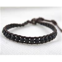 Chan Luu bracelet with lava bead and leather, approx 4mm bead, 8-9 inches length