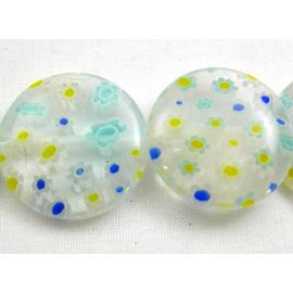 Coin Round Millefiori Glass Beads Multi Flower