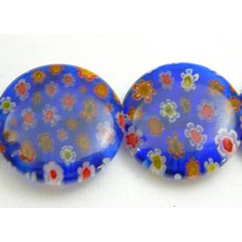 Coin Round Millefiori Glass Beads Multi Flower