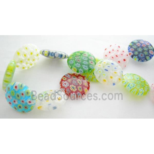 Mix Coin Round Millefiori Glass Beads Multi Flower