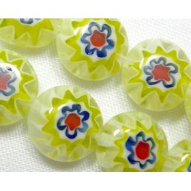 Flat round Millefiori glass-single flower